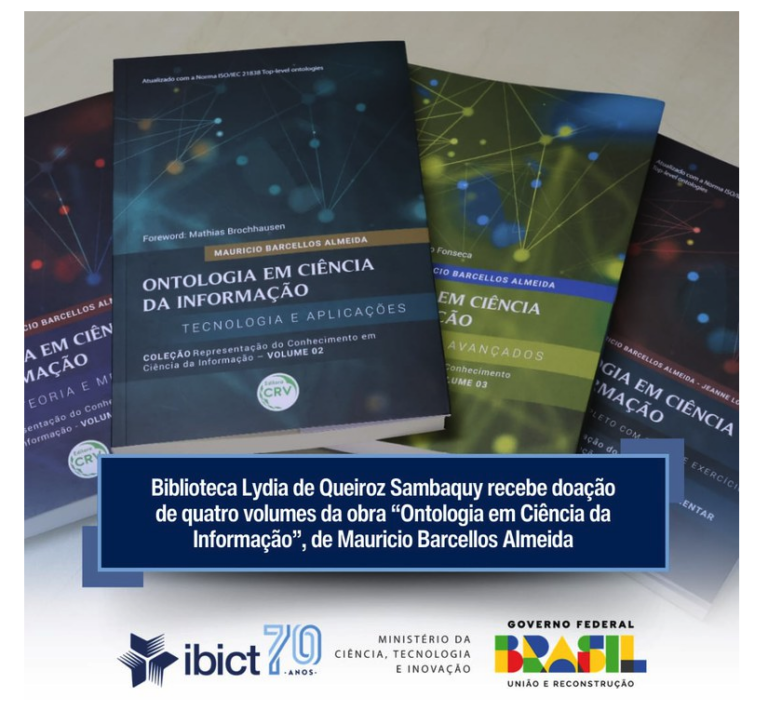 Foto dos livros da Colecão Representação do Conhecimento em Ciência da Informação na Biblioteca do IBTIC